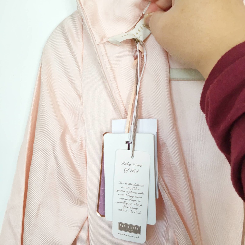 NWT Ted Baker Pink satin Black stretch dress XXS - Picture 3 of 6